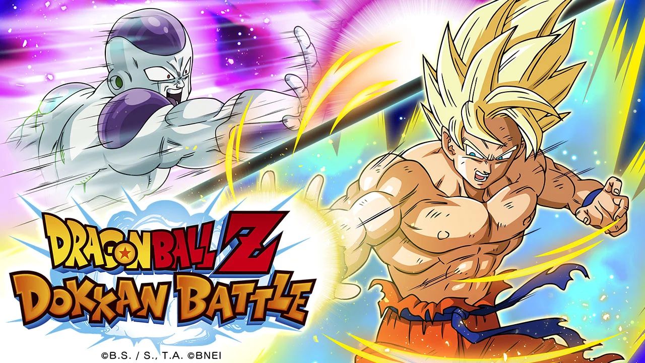 feature image for our dokkan battle tier list guide, the image features the game's logo as well as two characters from the game and the dragon ball z anime