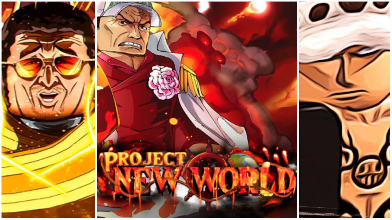 feature image for our project new world fruit tier list, the image features the game's logo as well as a marine character from the game, and two roblox characters