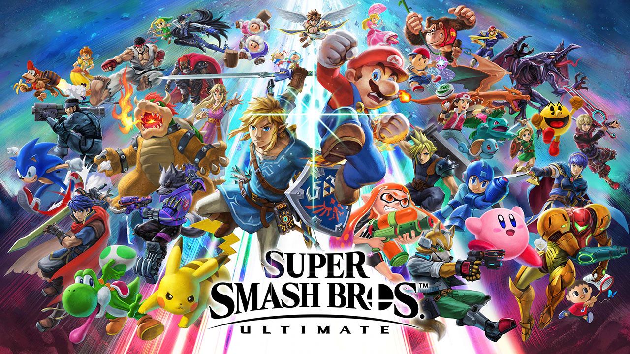 feature image for our ssbu tier list guide, the image features the game's logo as well as a ton of the nintendo characters that are included in the game