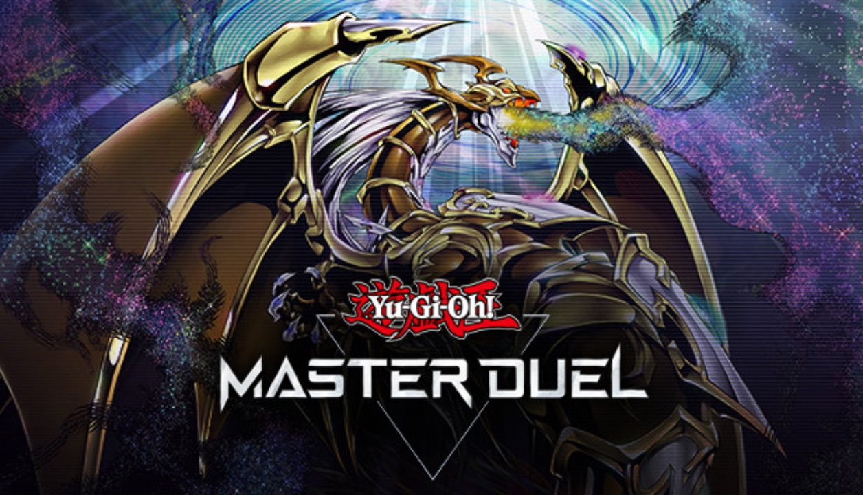 The featured image for our Yu Gi Oh Master Duel tier list, featuring a dragon breathing mystical fire from it's golden throat.