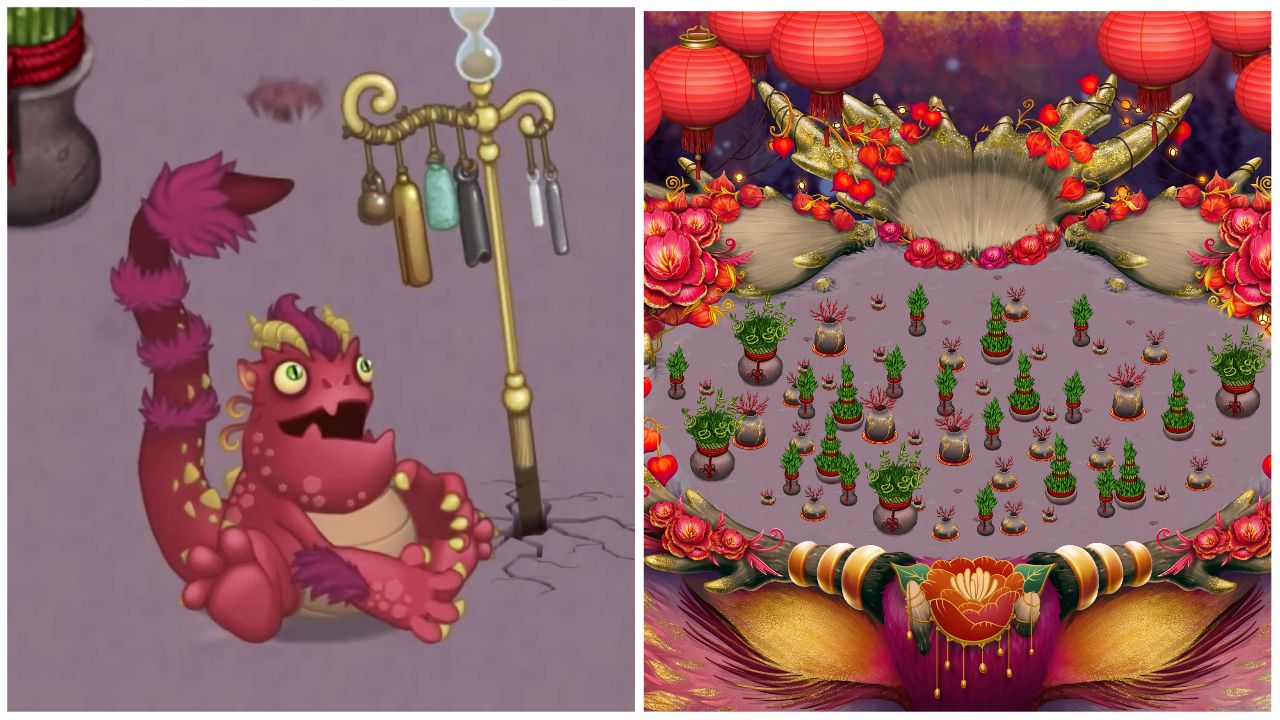 feature image for our my singing monsters crescendo moon guide, the image features the rare seasonal monster carillong as well as the special island skin for the crescendo moon event