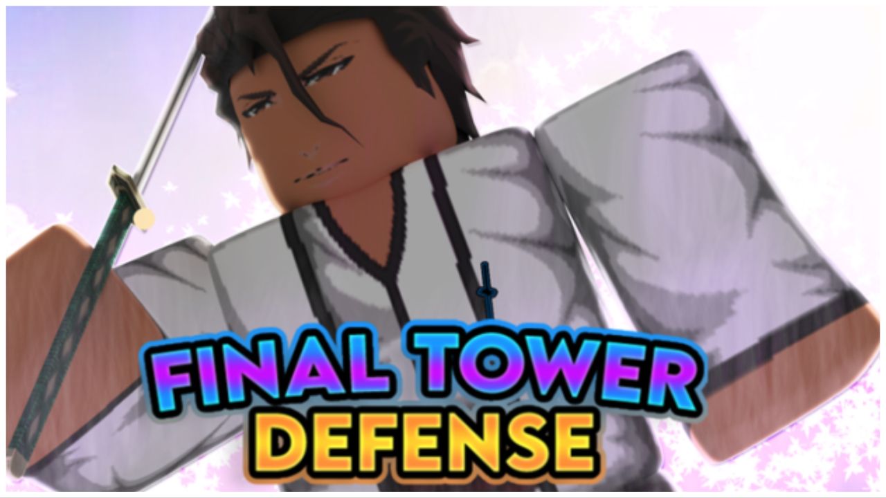 feature image for our final tower defense tier list guide, the image features promo art of a roblox character holding a sword up, with the game's logo at the bottom