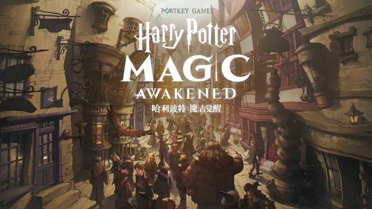 The featured image for our Harry Potter: Magic Awakened tier list, featuring a picture of a buzy Diagon Alley street in daylight.