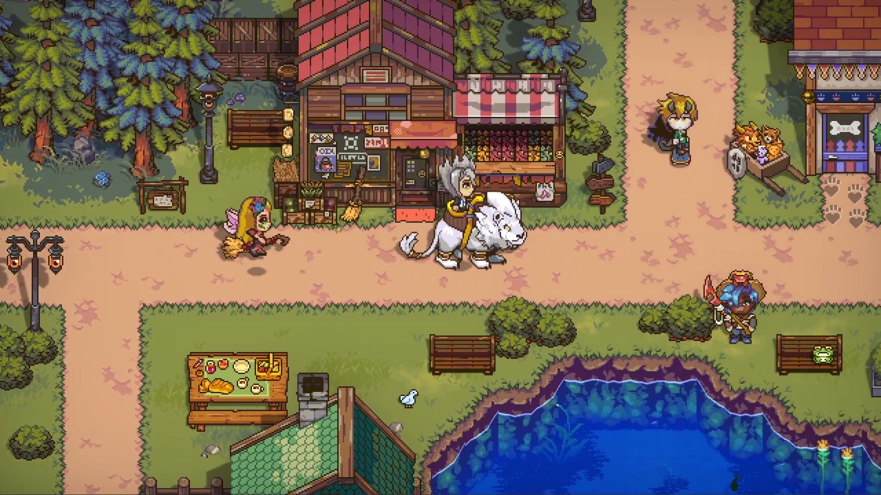 The following article contains a Sun Haven character guide, featuring a character from the game riding an animal peacefully in a village.
