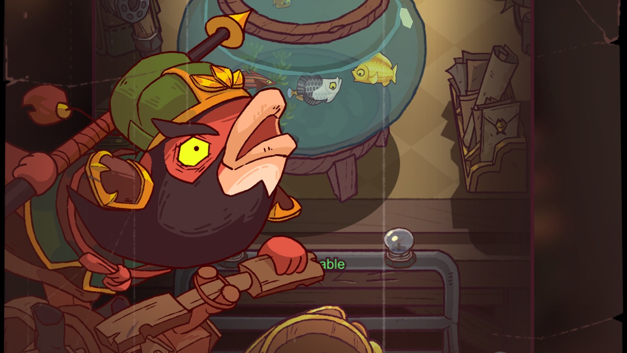 The featured image for our Idle Fish Kingdoms codes guide, featuring an angry red fish that's wearing a hat. The fish sits near a tea pot.