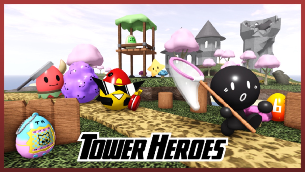 The featured image for our Tower Heroes All Eggs guide, featuring characters and eggs from the game gathering on a pathway.
