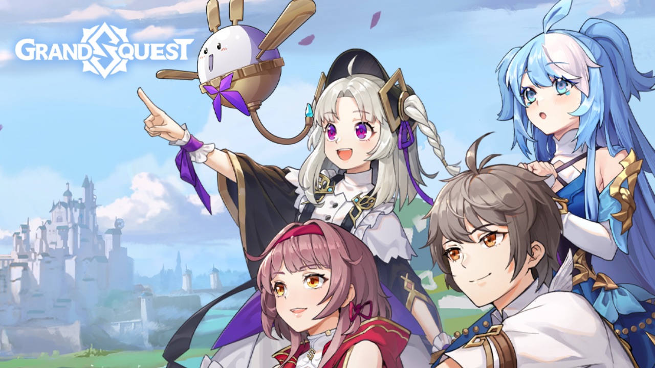 The featured image for our Grand Quest tier list, featuring characters from the game gathered in a group, looking towards something off-camera, to the left of the picture.