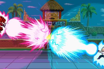 Feature image for our Legend Warriors Battle Of God tier list. It shows two pixel characters throwing coloured energy blasts at each other, one is red, one is blue.