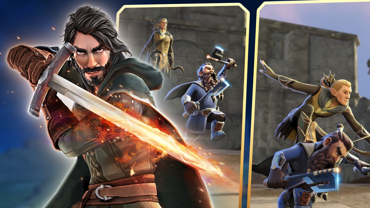 The featured image for our Lord Of The Rings: Heroes Of Middle Earth codes guide, featuring a character from the game holding a sword defensively as the blade burns orange.