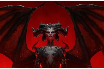 feature image for our diablo 4 endgame tier list, the image features lilith, the main antagonist from diablo 4, as she spreads her demonic wings behind her, she also has horns on her head