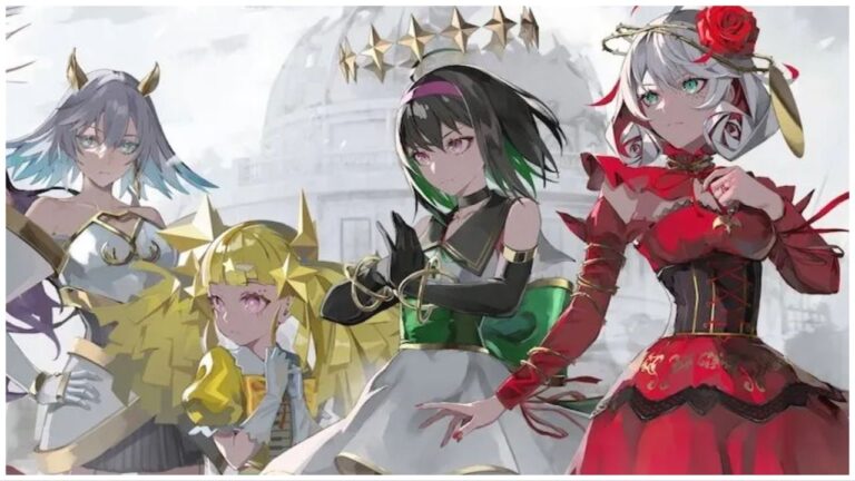feature image for our takt op codes, the image features official promo art of some of the musicart characters from the game, including destiny, the main character as she holds her hand to her chest as the other characters look to the left, there is a faint building behind them in the distance