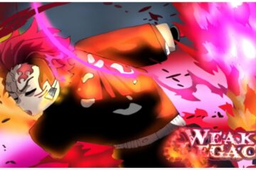 feature image for our weak legacy tier list, the image features a drawing of tanjiro from demon slayer moving forwards and coughing as he is surrounded by flames