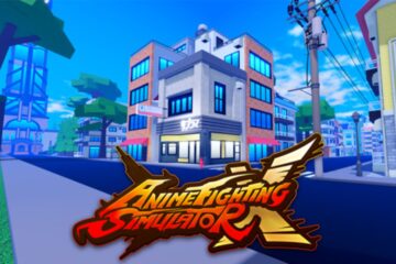 Feature image for our Anime Fighting Simulator X tier list. It shows a promo image for an in-game street corner, with the game's title in flaming letters.