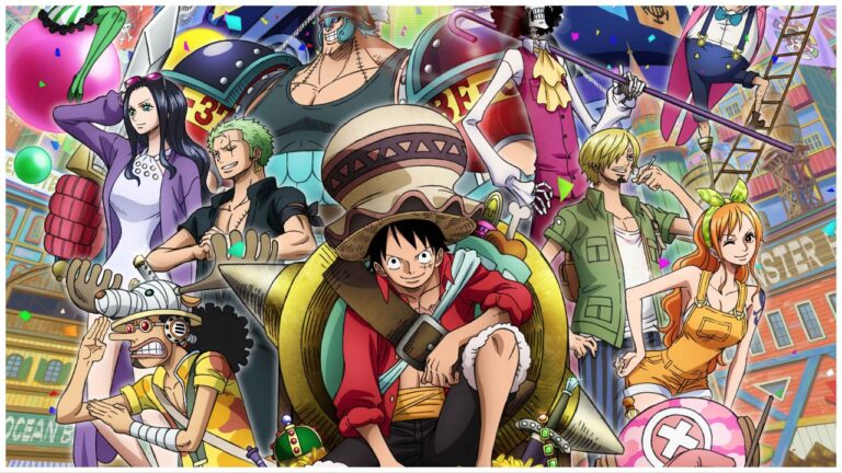 feature image for our voyage the grand fleet tier list, the image features official art of a range of one piece characters from the series
