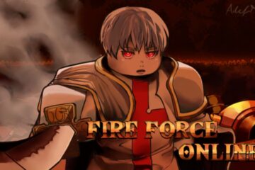 Feature image for our Fire Force Online tier list. It shows some promotional art of a white-hared figure in the uniform of the White Clads.