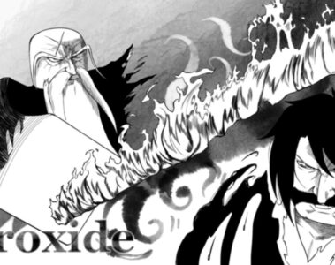 Feature image for our Peroxide clan tier list. It shows black-and-white promotional art of two male characters wielding fire and shadow.