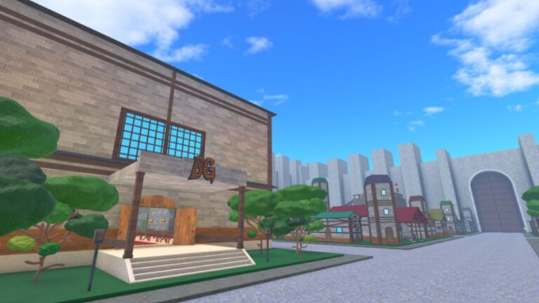 Feature image for our Black Grimoire Odyssey tier list. It shows an in-game screen of a town, with a defensive wall in the background.