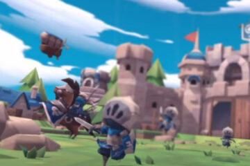 Feature image for our post on Knightcore: Sword Of Kingdom tier list. Image shows a castle in the background with some knights running.