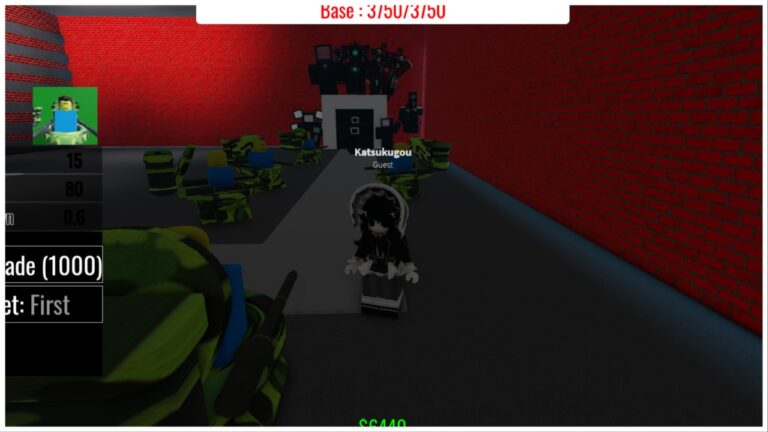 The image shows my avatar standing near the enemy entrance within the battle waves. This game sure is strange. You can see my army of toilet men surrounding the entrance to decimate any enemies before they can strike my base