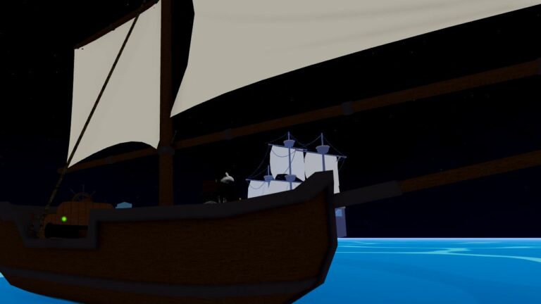 Feature image for our Blox Fruits Update 20 codes guide. It shows a player character stood on a ship at sea.