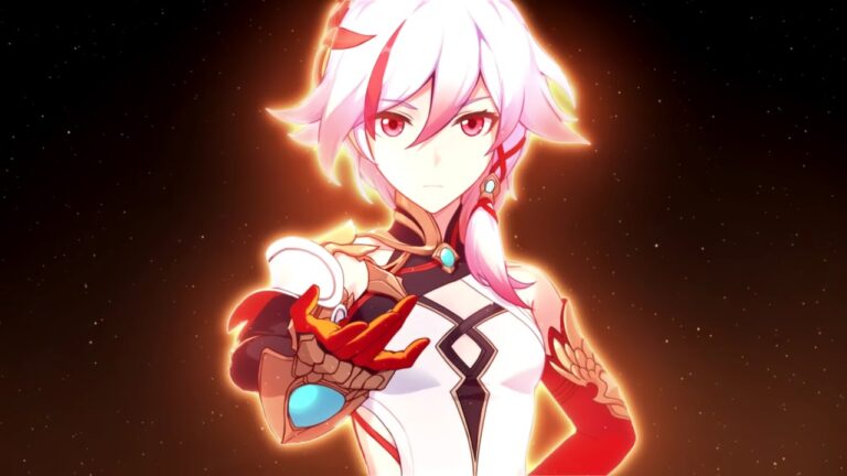 Featured Image for Honkai Impact 3rd. It features a valkyrie with pink hair. She is wearing red gloves and has a dark background behind her.