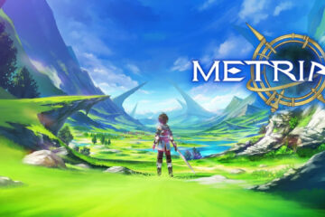 Feature image for our Metria Tier List. Image shows a green field with blue skies and a character standing in the centre. Metria is written in the top right hand corner.