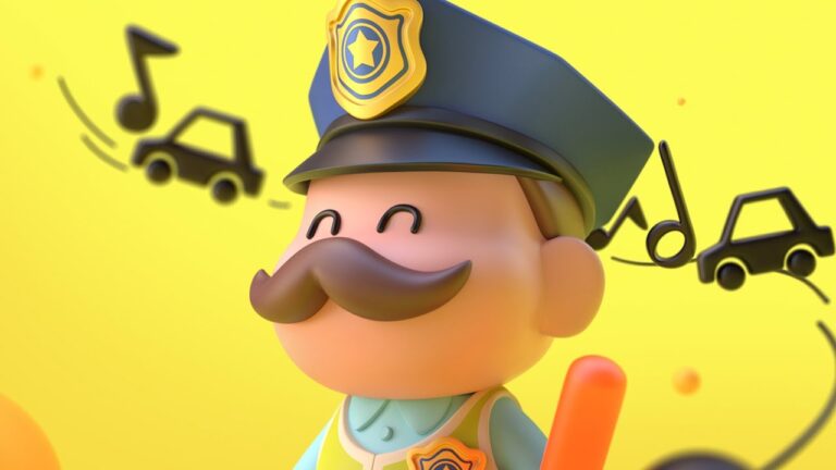 Featured Image for our news on Mr. TRAFFIC update. It features a close-up of Mr. Traffic. The background is yellow with black musical notes and car icons floating in the air.