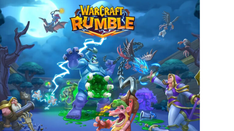 Feature image for our Warcraft Rumble Leader Tier List. Image shows the games name in the centre with lots of monsters surrounding it.