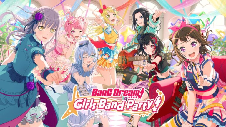 Featured Image for our news on BanG Dream! Girls Band Party! a.k.a., Bandori. It features members of different bands from the game in colourful kawaii outfits.