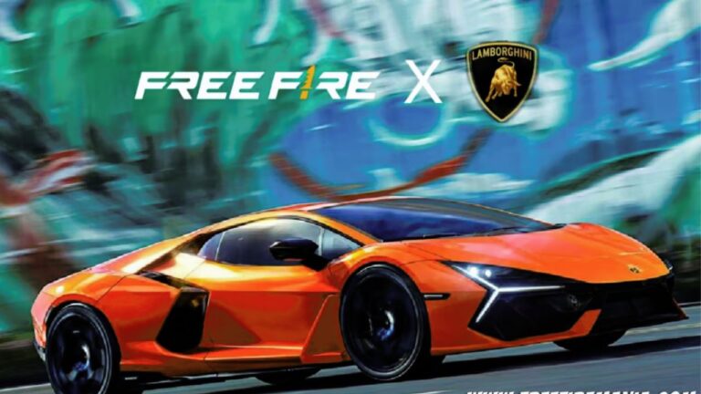 Featured Image for Free Fire Max. It shows an orange Lamborghini against a blue-green background