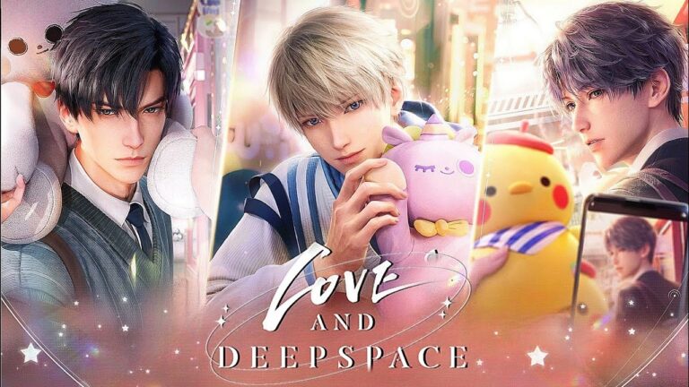 Love and Deepspace poster with the three male characters that you can partner with