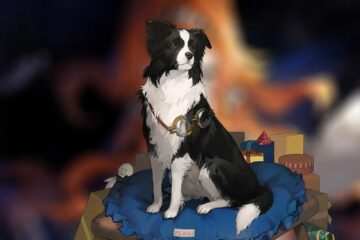 Featured Image for Reverse: 1999. It features Pickles, the border collie sitting on a blue pillow and pondering about philosophy.