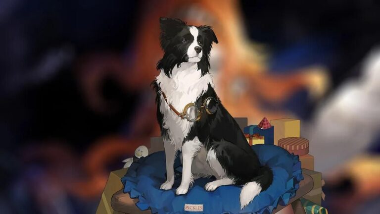Featured Image for Reverse: 1999. It features Pickles, the border collie sitting on a blue pillow and pondering about philosophy.