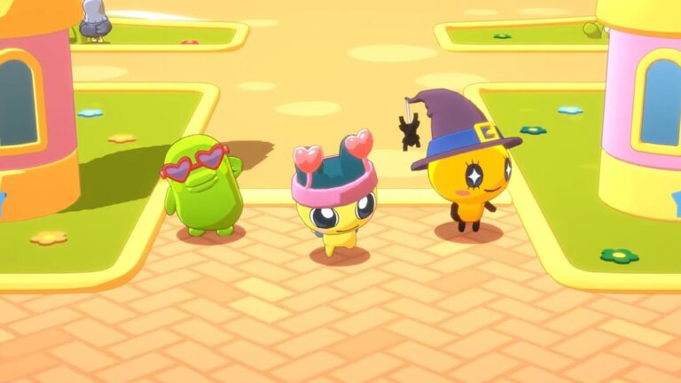 Featured Image for our news on Tamagotchi Adventure Kingdom. It features Mametchi and his two pals in the Tamagotchi planet.