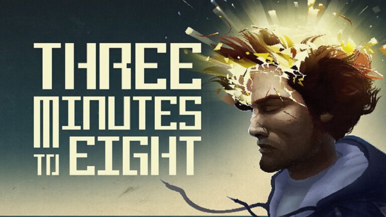Featured Image for our news on Three minutes to eight. It features the main characters head blown away with electric fumes.