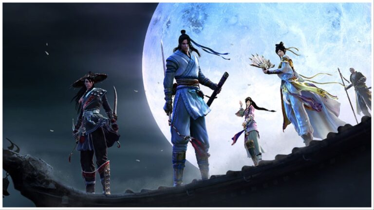 Moonlight Blade poster featuring main cast against a full moon in the night sky