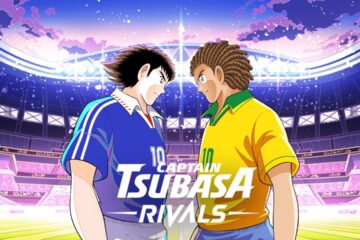 Featured image for our news on Captain Tsubasa RIVALS. It features two primary characters facing each otehr in a classic game rivalry style.