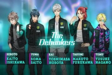 Featured Image for our news on Tokyo Debunker . It features five characters, their names and the names of their respective voice actors.