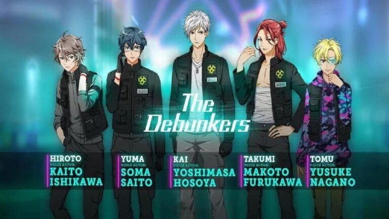 Featured Image for our news on Tokyo Debunker . It features five characters, their names and the names of their respective voice actors.