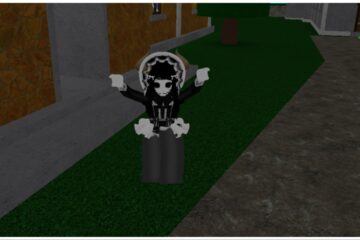 the image shows my avatar jumping for joy on a grass patch outside a home at night. Her arms are extended up in the air at either side of her head