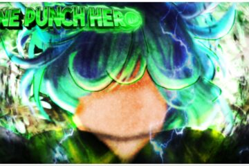 the image shows a faceless headshot of a green haired lady from the one punch man franchise. In the top left corner the game title is in a deep green and reads "one punch hero"