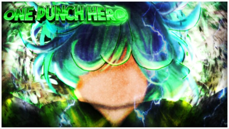 the image shows a faceless headshot of a green haired lady from the one punch man franchise. In the top left corner the game title is in a deep green and reads "one punch hero"