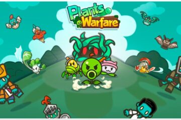 Poster for Plants Warfare featuring some of the characters and enemies from the game. It also has the name of the title printed partly in green and partly in yellow.