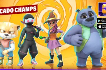 Arcado Champs: Tower Defense is an upcoming title dropping on iOS devices. The image features four characters from the game.