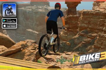 featured image for our news on Bike Unchained 3. We can see a biker riding downhill in the Grand Canyon.
