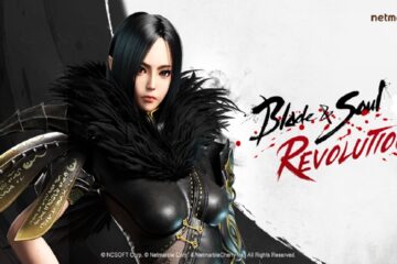 Featured image for our news on Blade & Soul update. It features the logo in black and red and a female character in a black outfit.