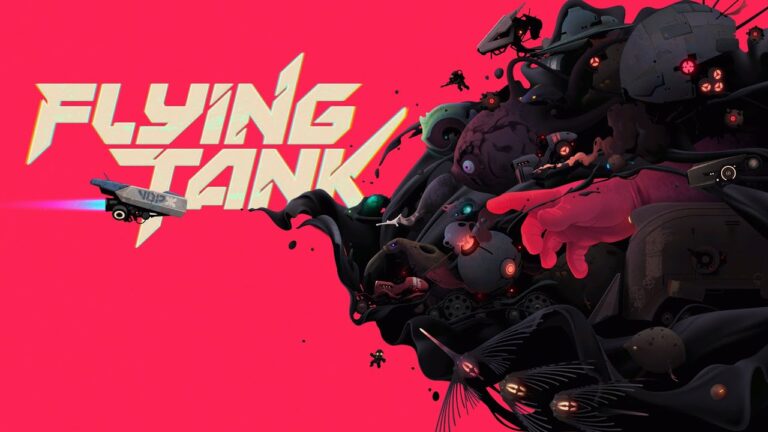 featured image for our news on Flying Tank. it featuresa Flying Tank against a pinkish-red background which is quite vibrant. The logo of the game is in white.