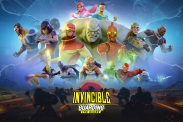 featured image for our news on Invincible: Guarding the Globe. it features a squad of superheroes from the comics invincible. we can also see a bunch of NPC fighters on the bottom of the image.