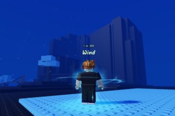 A character from Roblox game Sols RNG looking up at a cliff. The Starfall weather effect is active, tinting everything a deep blue.