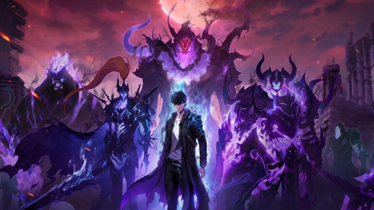 Key art from Solo Leveling Arise, showing a character surrounded by monsters.